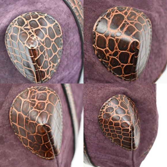 CELINE Logo Macadam Shoulder Tote Bag Suede Embossed Leather Purple SHW 34KB278 - Picture 7 of 15